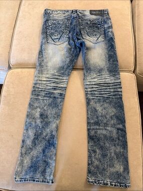 American Fighter Faded Blue Straight Jeans with Embroidered Back Pockets